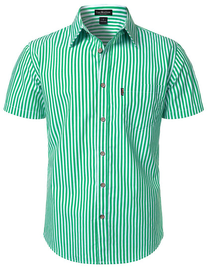 LucMatton Men's Casual Retro Striped Short Sleeve Button Down Shirts Cotton Summer Regular Fit with Pocket