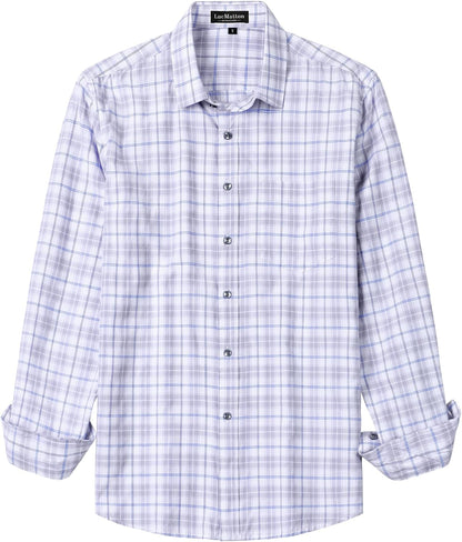 LucMatton Men's Gingham Dress Shirt Casual Business Long Sleeve Button Down Shirts with Pocket