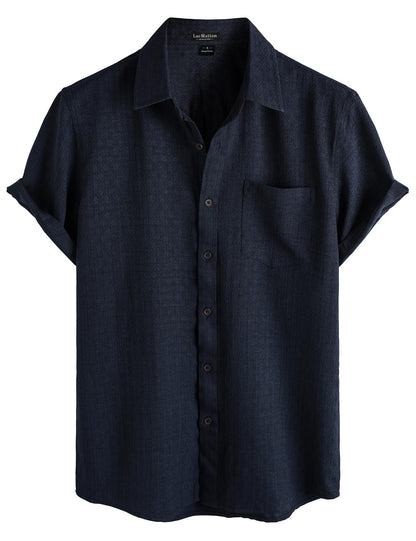 LucMatton Men's Vintage Short Sleeve Button Down Shirt Casual Regular Fit Textured Tops for Summer Vacation