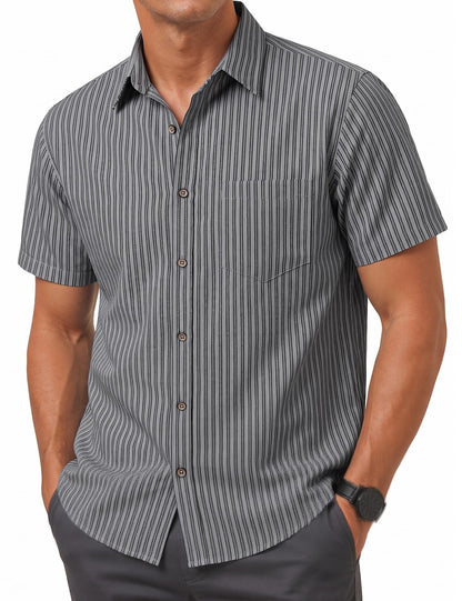 LucMatton Men's Stripe Short Sleeve Button Down Shirt Summer Smart Casual Regular Fit Tops