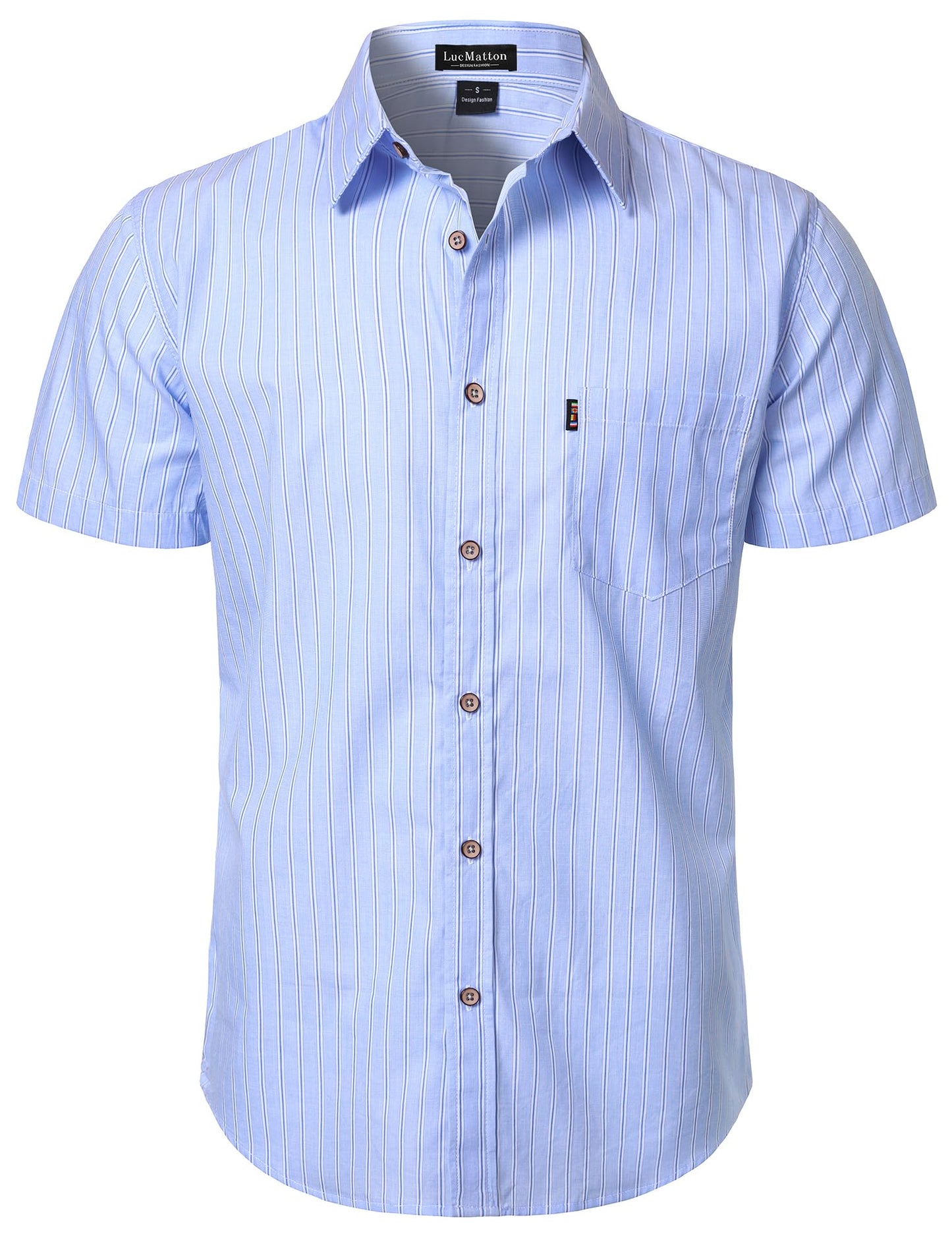 LucMatton Men's Casual Retro Striped Short Sleeve Button Down Shirts Cotton Summer Regular Fit with Pocket