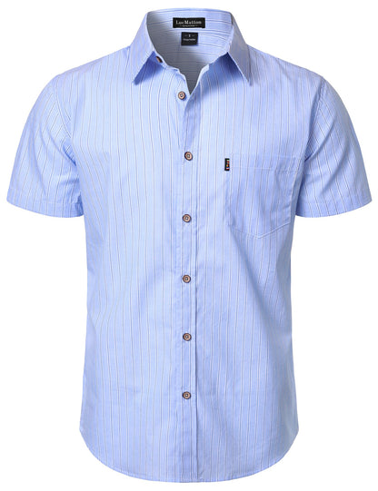 LucMatton Men's Casual Retro Striped Short Sleeve Button Down Shirts Cotton Summer Regular Fit with Pocket