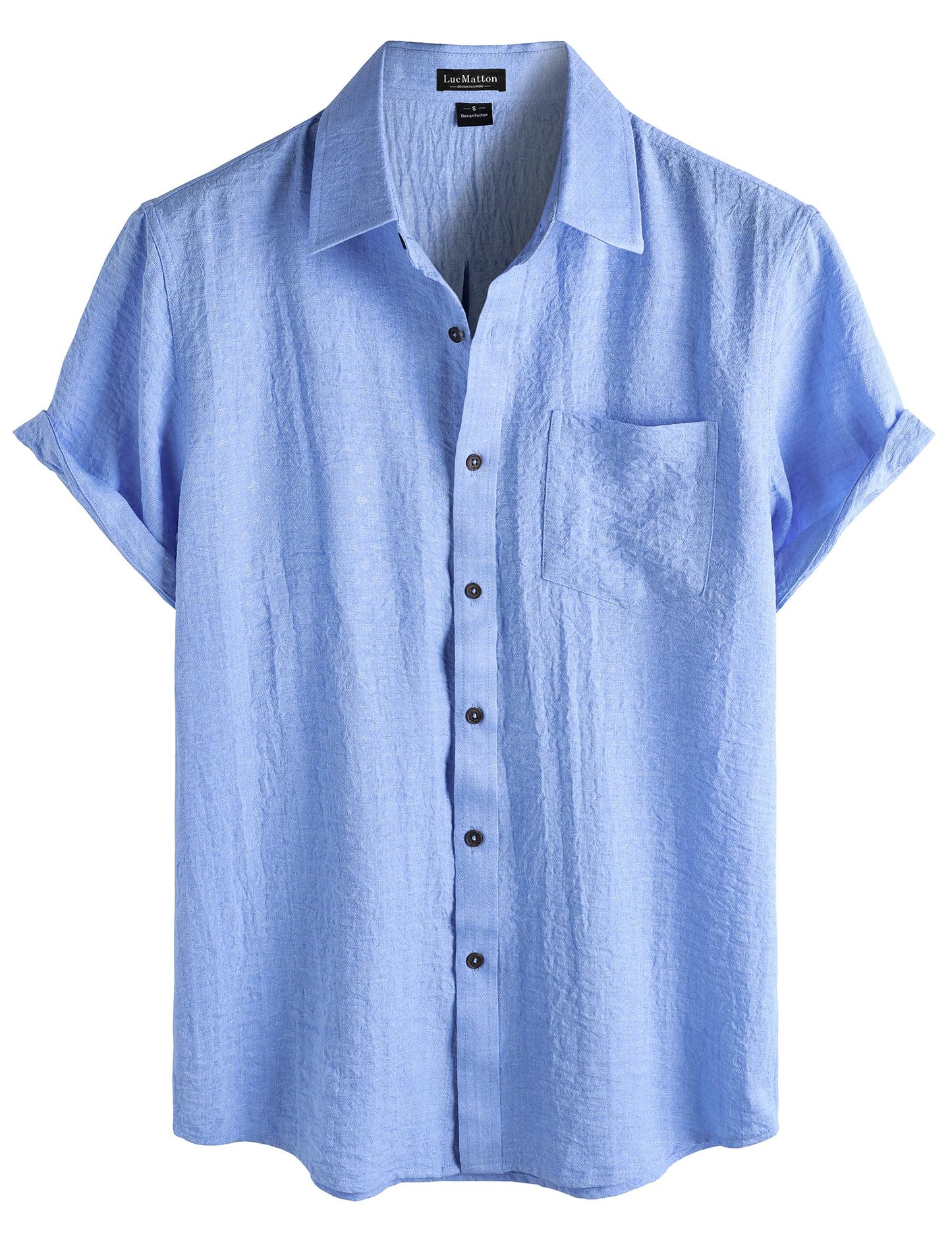 LucMatton Men's Vintage Short Sleeve Button Down Shirt Casual Regular Fit Textured Tops for Summer Vacation