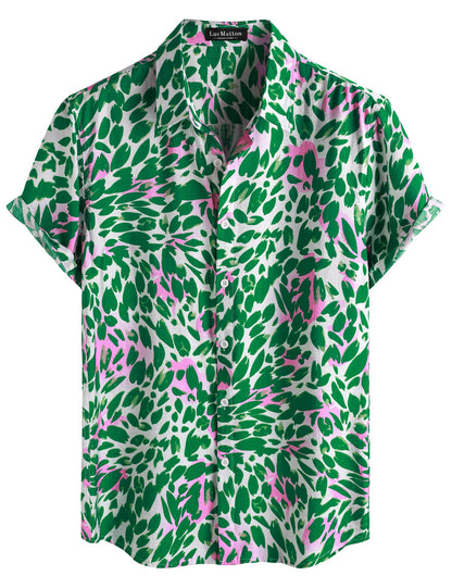 LucMatton Men's Vintage Hawaiian Shirt Tropical Print Short Sleeve Button Down Shirts Aloha Styles for Summer Vacation
