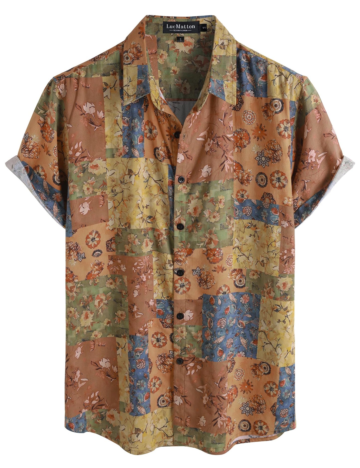 LucMatton Men's 70s Hawaiian Shirt Vintage Print Short Sleeve Button Down Shirts for Summer Vacation & Beach