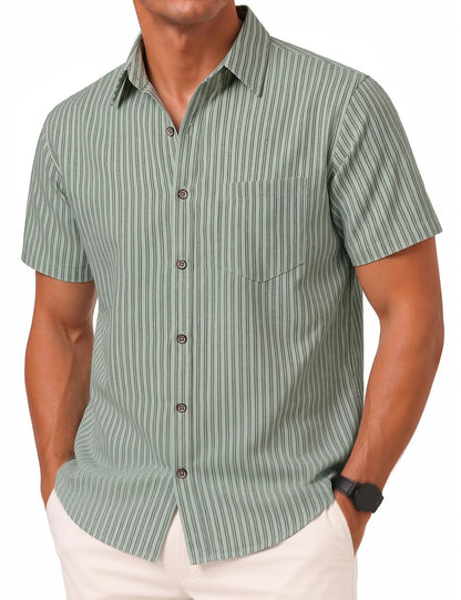 LucMatton Men's Stripe Short Sleeve Button Down Shirt Summer Smart Casual Regular Fit Tops