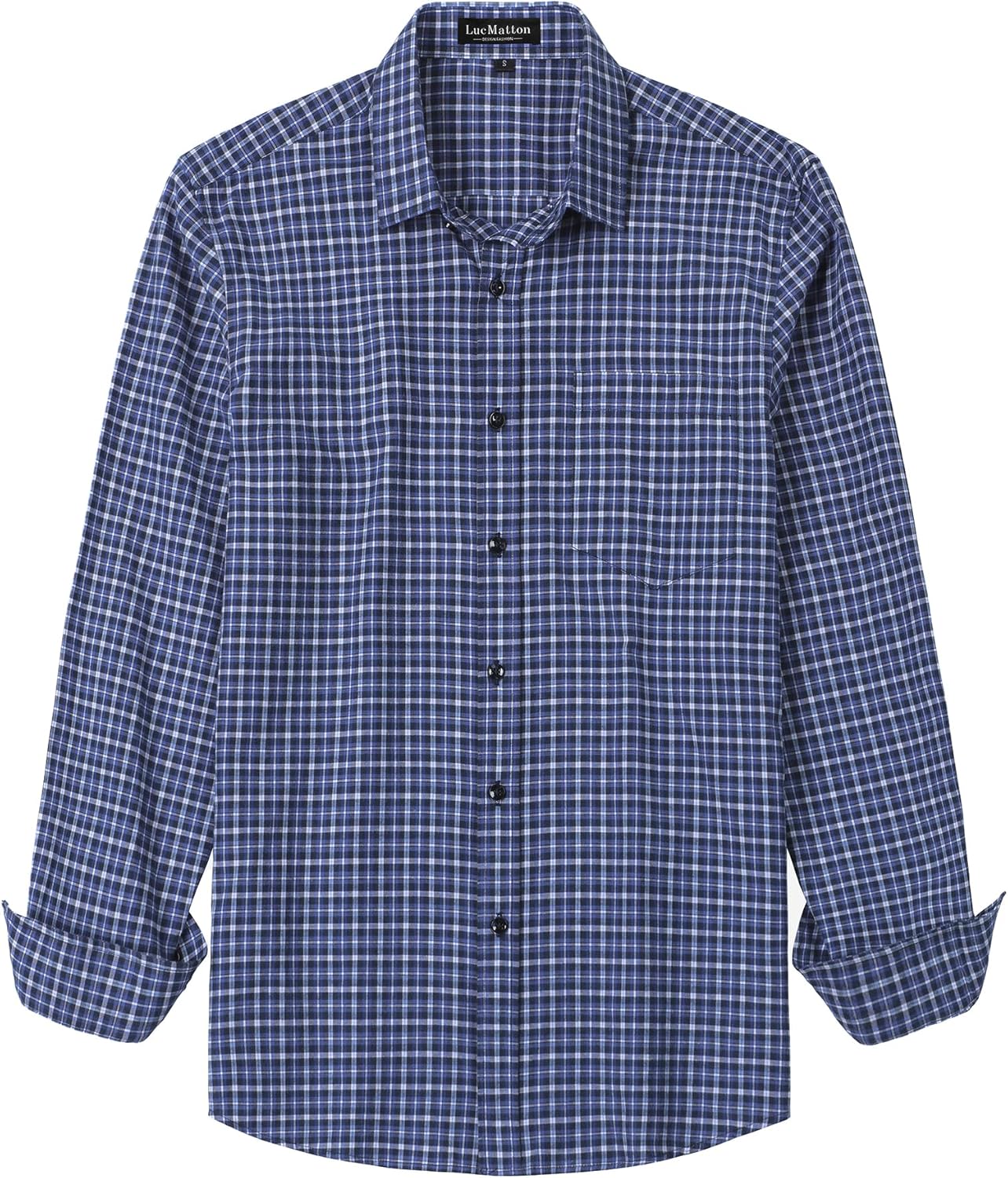 LucMatton Men's Gingham Dress Shirt Casual Business Long Sleeve Button Down Shirts with Pocket
