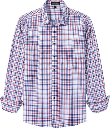 LucMatton Men's Gingham Dress Shirt Casual Business Long Sleeve Button Down Shirts with Pocket