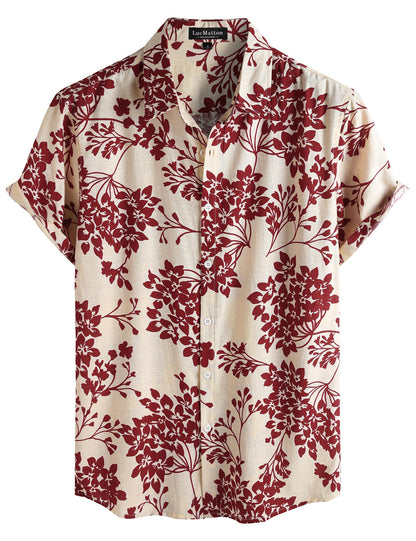 LucMatton Men's Vintage Hawaiian Shirt Tropical Print Short Sleeve Button Down Shirts Aloha Styles for Summer Vacation