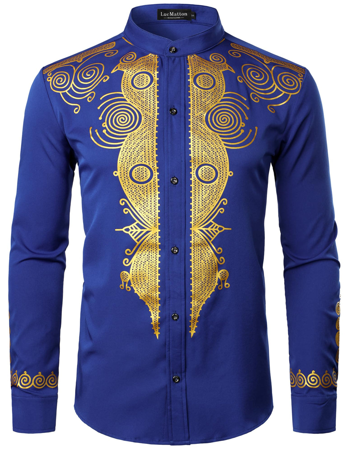 LucMatton Men's African Attire Long Sleeve Button Up Shirt