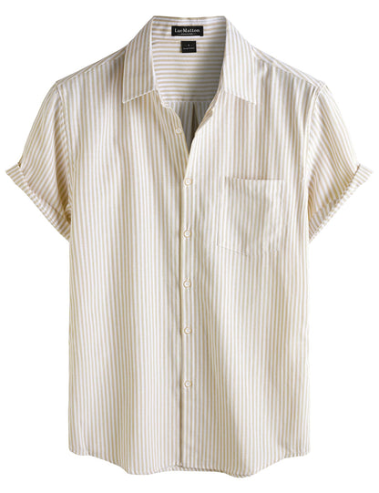 LucMatton Men's Nautical Striped Short Sleeve Button Down Shirts Casual Summer Beach Vacation Regular Fit with Pocket