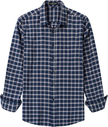 LucMatton Men's Gingham Dress Shirt Casual Business Long Sleeve Button Down Shirts with Pocket