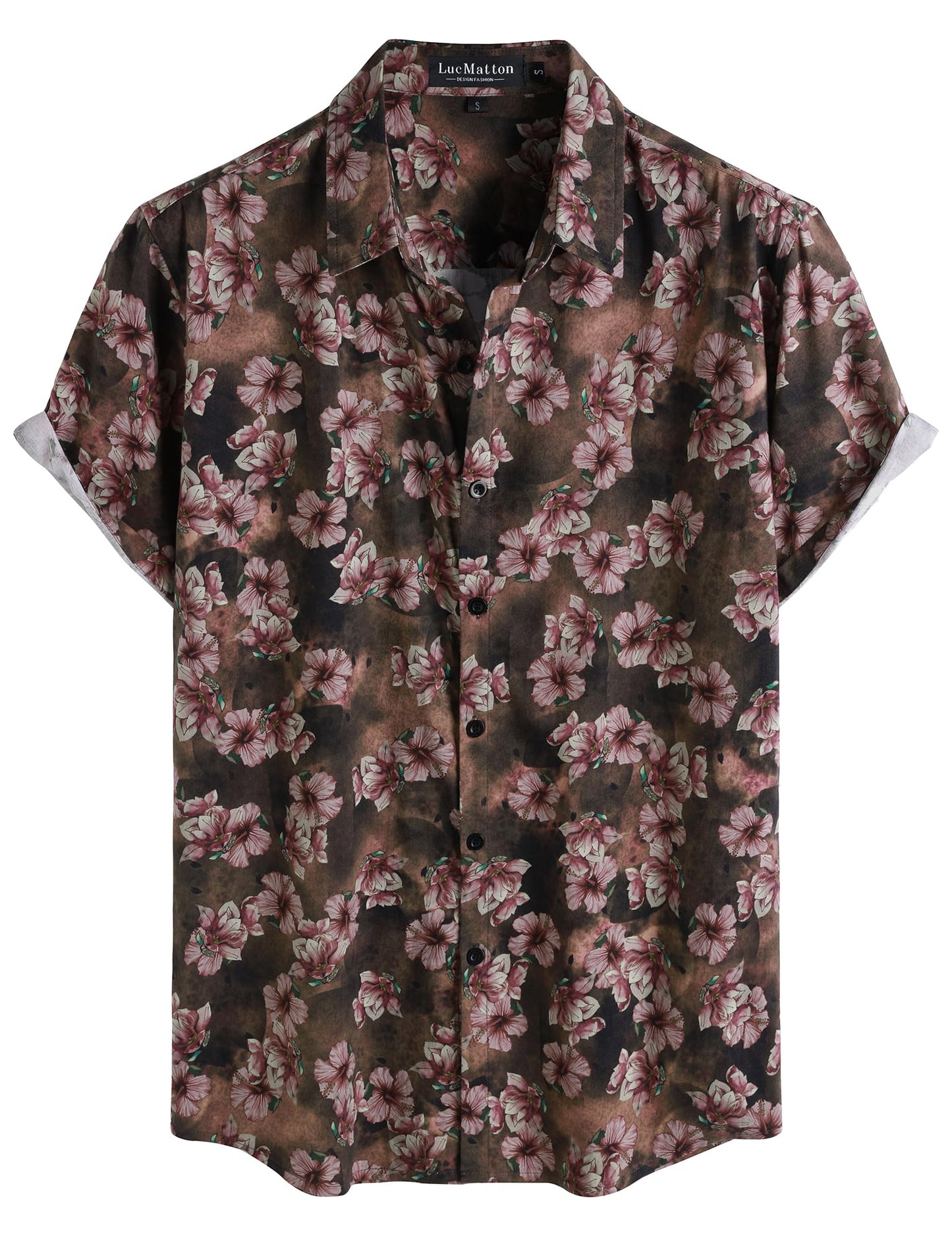 LucMatton Men's 70s Hawaiian Shirt Vintage Print Short Sleeve Button Down Shirts for Summer Vacation & Beach