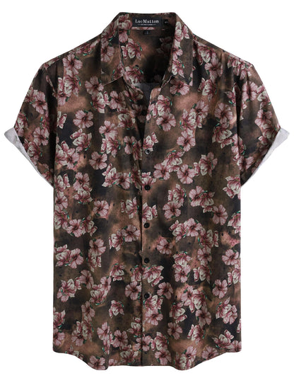 LucMatton Men's 70s Hawaiian Shirt Vintage Print Short Sleeve Button Down Shirts for Summer Vacation & Beach