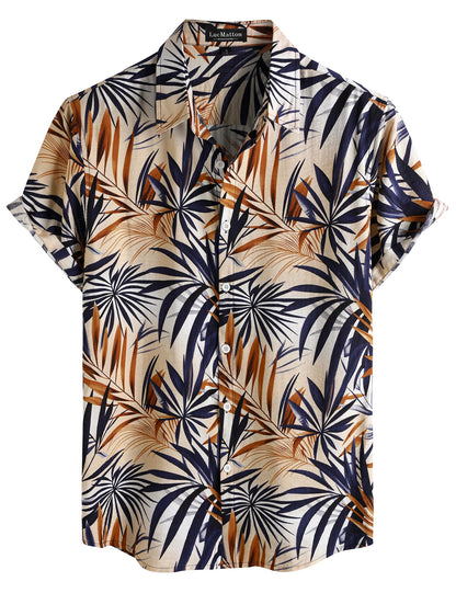 LucMatton Men's Vintage Hawaiian Shirt Tropical Print Short Sleeve Button Down Shirts Aloha Styles for Summer Vacation