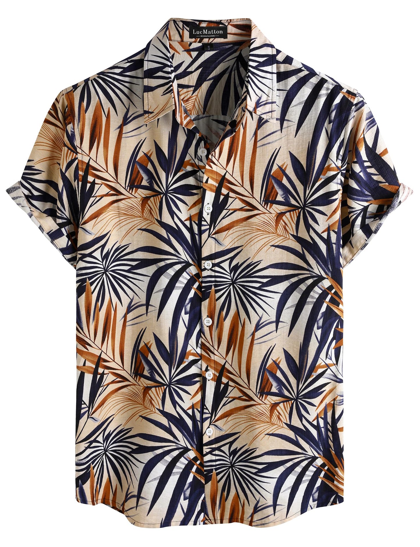 LucMatton Men's Vintage Hawaiian Shirt Tropical Print Short Sleeve Button Down Shirts Aloha Styles for Summer Vacation