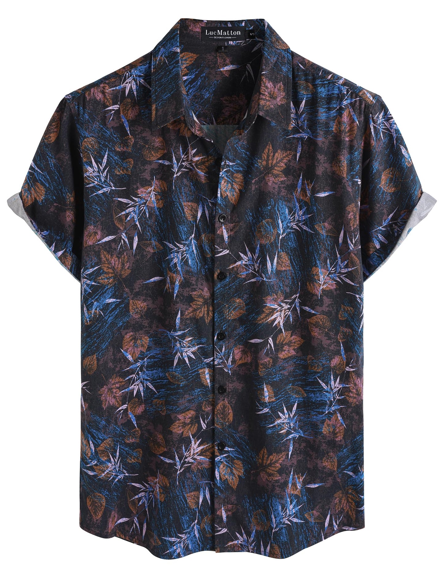 LucMatton Men's 70s Hawaiian Shirt Vintage Print Short Sleeve Button Down Shirts for Summer Vacation & Beach
