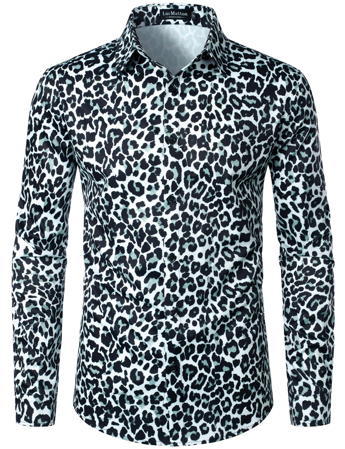 LucMatton Men's Leopard Print Long Sleeve Button Up Shirt