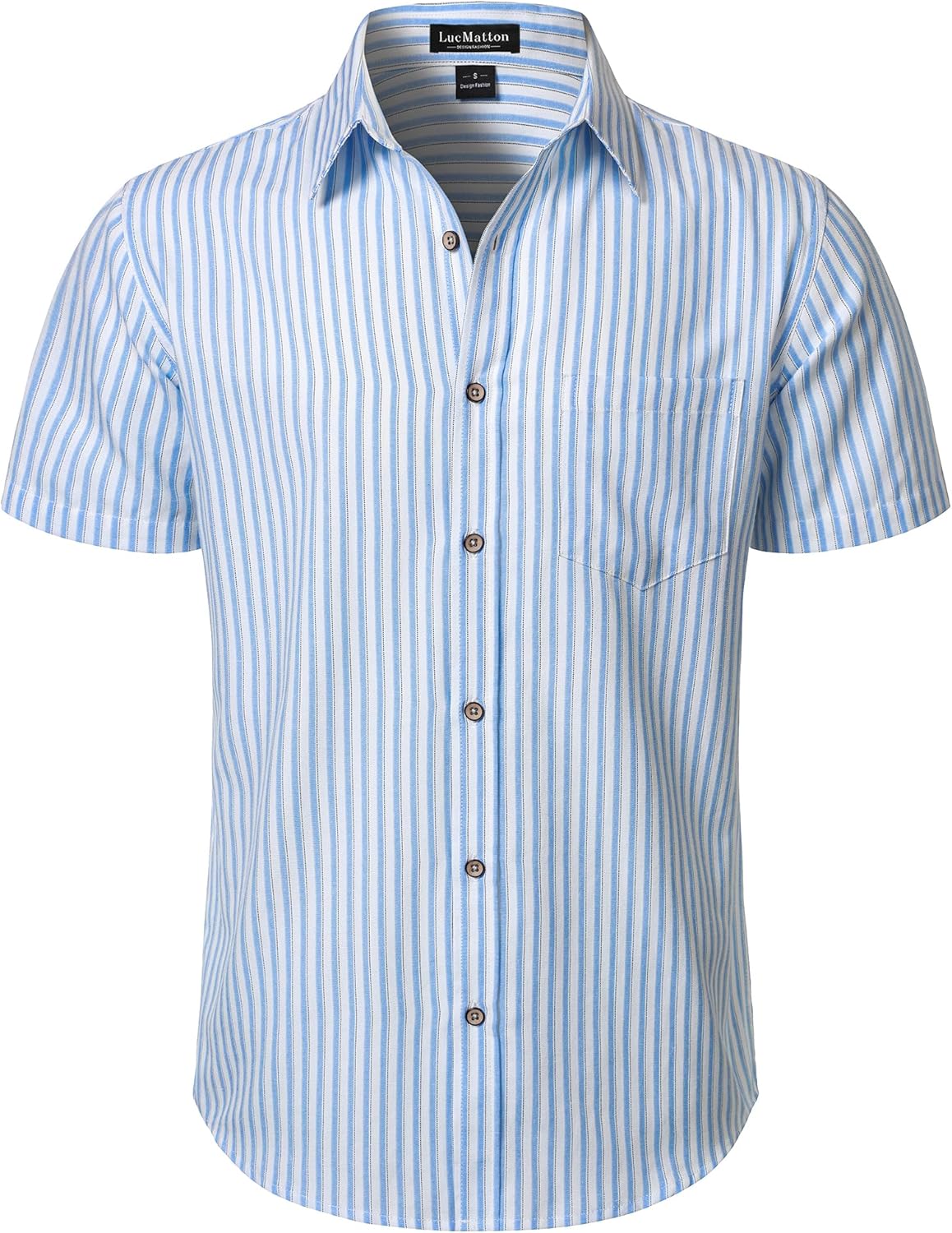LucMatton Men's Stripe Short Sleeve Button Down Shirt Summer Smart Casual Regular Fit Tops