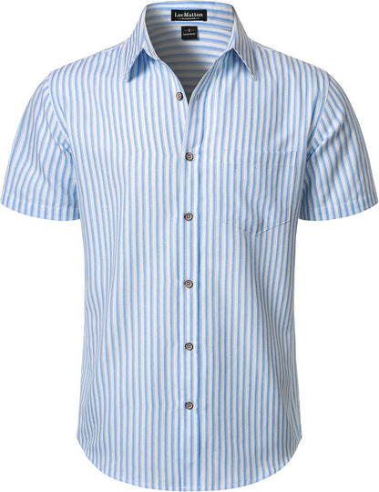 LucMatton Men's Stripe Short Sleeve Button Down Shirt Summer Smart Casual Regular Fit Tops