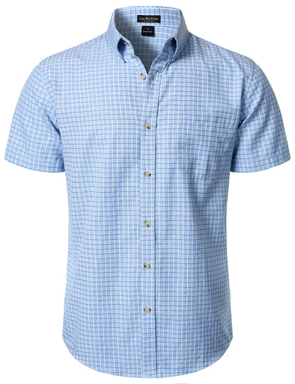 LucMatton Men's Plaid Short Sleeve Button Down Shirt Smart Casual Linen-Like Regular Fit Summer Tops
