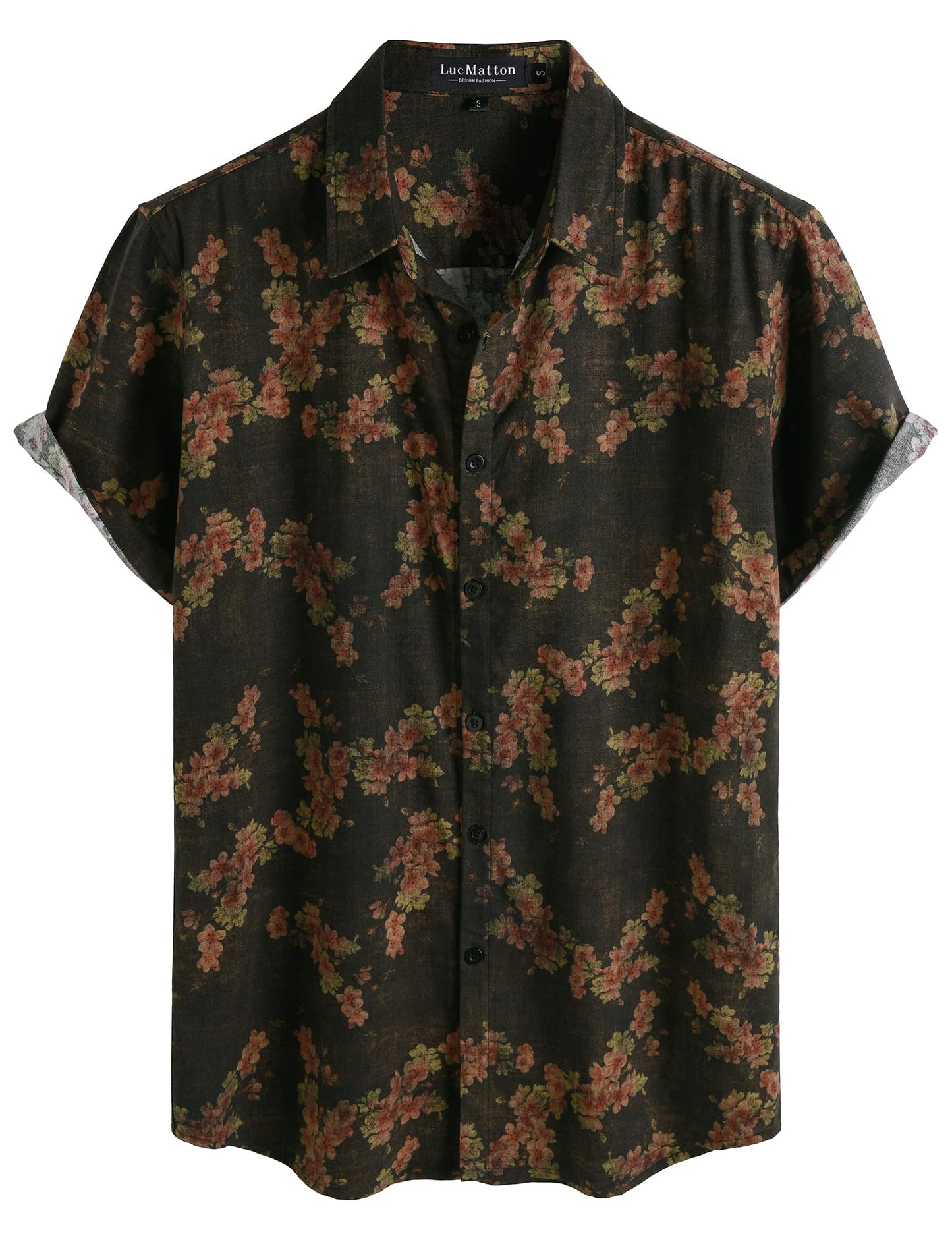 LucMatton Men's 70s Hawaiian Shirt Vintage Print Short Sleeve Button Down Shirts for Summer Vacation & Beach