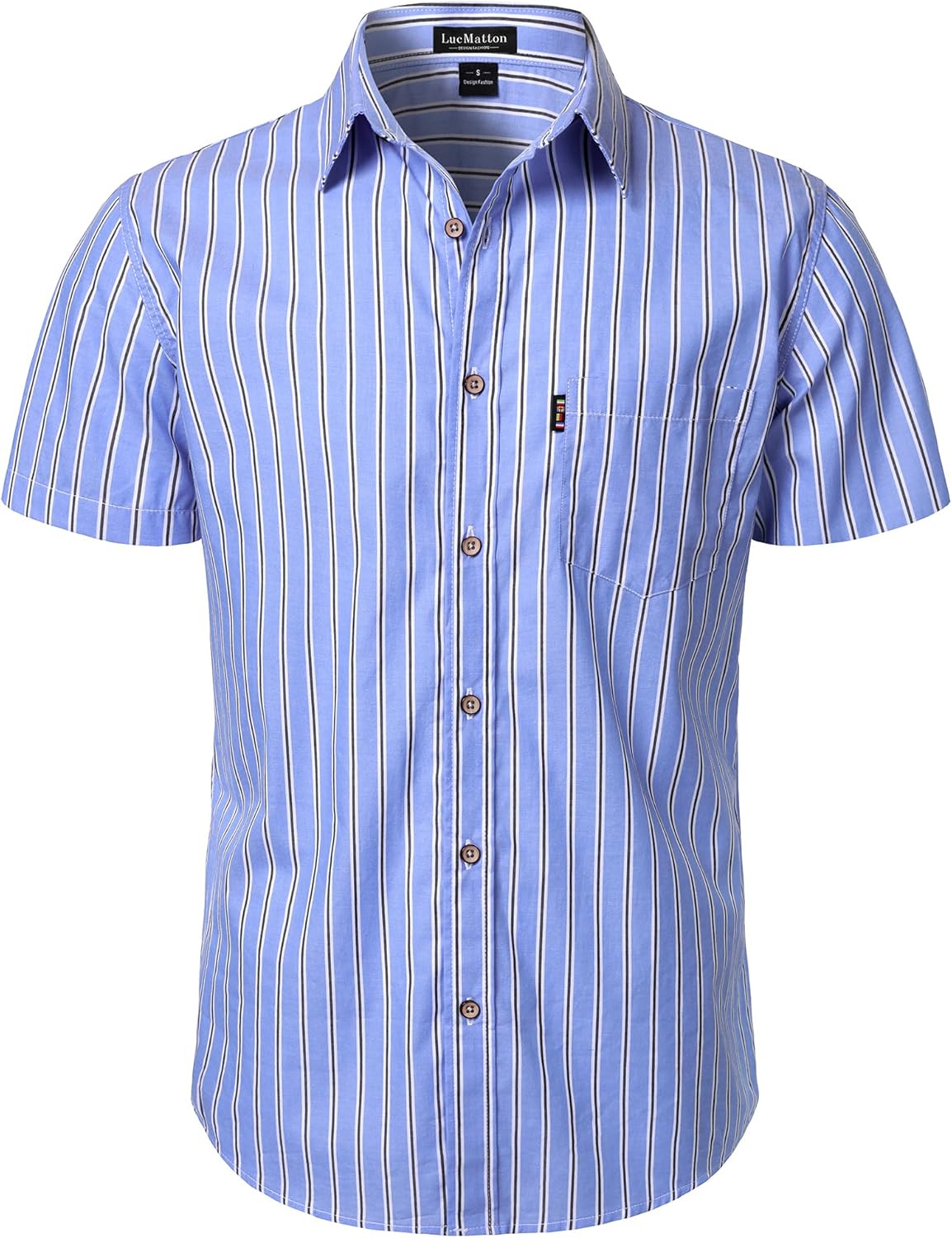 LucMatton Men's Casual Retro Striped Short Sleeve Button Down Shirts Cotton Summer Regular Fit with Pocket