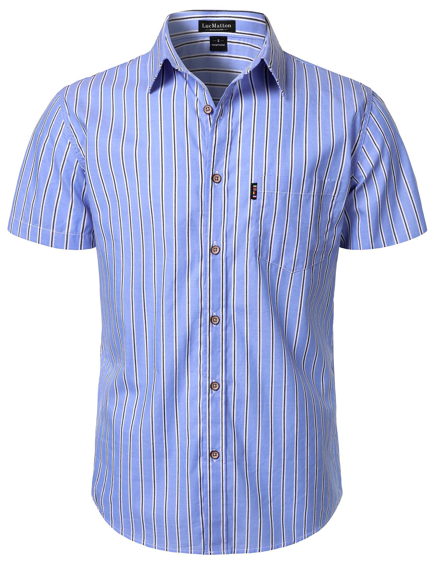 LucMatton Men's Casual Retro Striped Short Sleeve Button Down Shirts Cotton Summer Regular Fit with Pocket
