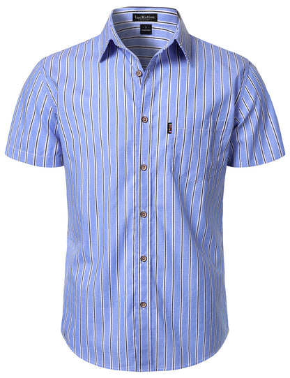 LucMatton Men's Casual Retro Striped Short Sleeve Button Down Shirts Cotton Summer Regular Fit with Pocket