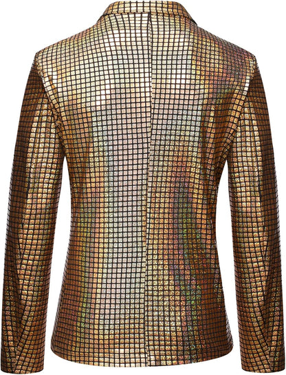 LucMatton Men's Metallic Sequin Suits 2 Piece Disco Sets, Shiny Jacket and Pants for Formal Events, Regular Fit, Long Sleeve, Dry Clean Only