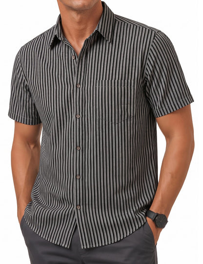 LucMatton Men's Stripe Short Sleeve Button Down Shirt Summer Smart Casual Regular Fit Tops