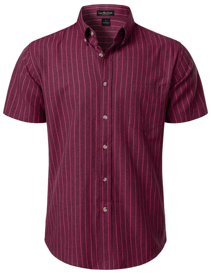 LucMatton Men's Classic Striped Short Sleeve Button Down Shirt Linen-Like Regular Fit Business Shirt for Summer