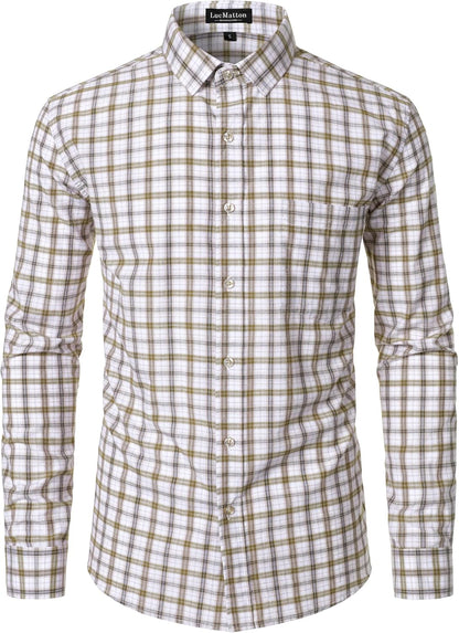 LucMatton Men's Gingham Dress Shirt Casual Business Long Sleeve Button Down Shirts with Pocket