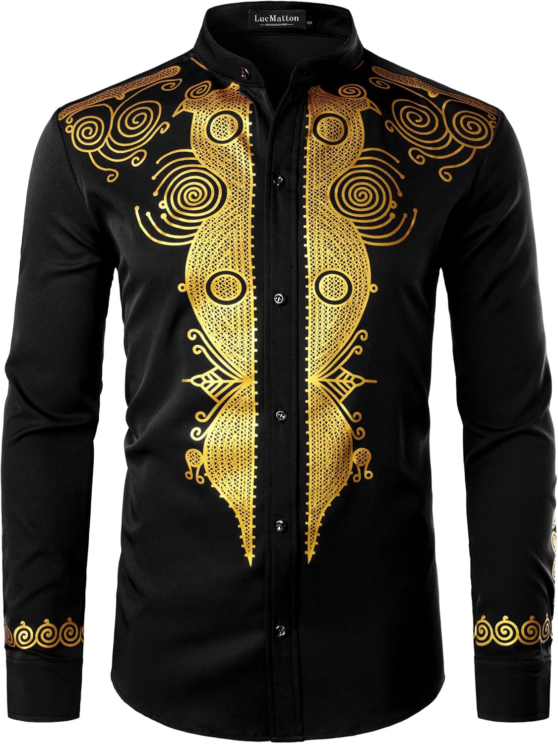LucMatton Men's African Attire Long Sleeve Button Up Shirt