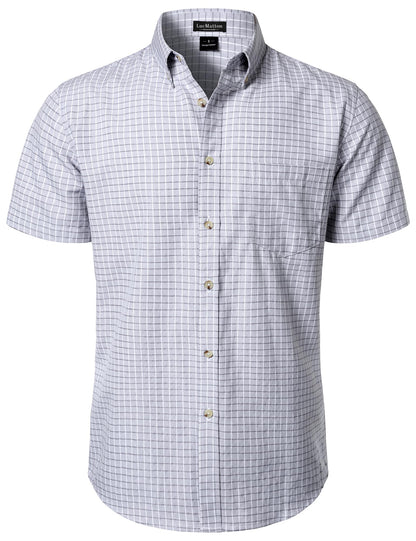 LucMatton Men's Plaid Short Sleeve Button Down Shirt Smart Casual Linen-Like Regular Fit Summer Tops