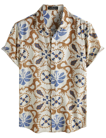 LucMatton Men's Vintage Hawaiian Shirt Tropical Print Short Sleeve Button Down Shirts Aloha Styles for Summer Vacation