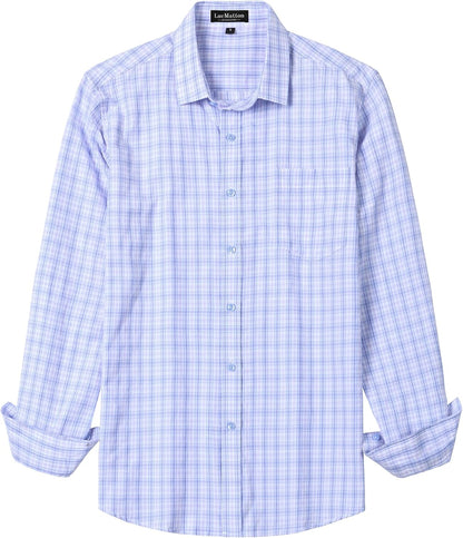 LucMatton Men's Gingham Dress Shirt Casual Business Long Sleeve Button Down Shirts with Pocket