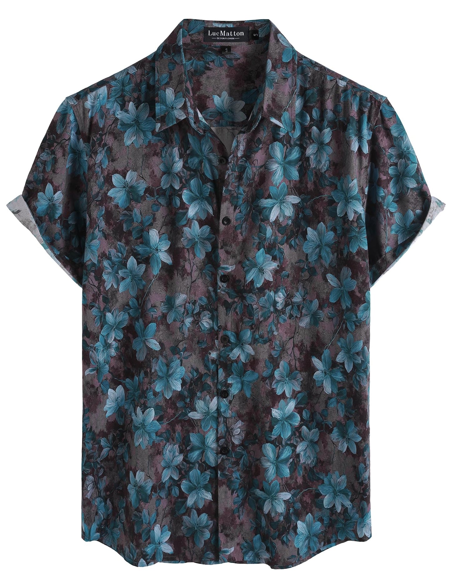 LucMatton Men's 70s Hawaiian Shirt Vintage Print Short Sleeve Button Down Shirts for Summer Vacation & Beach