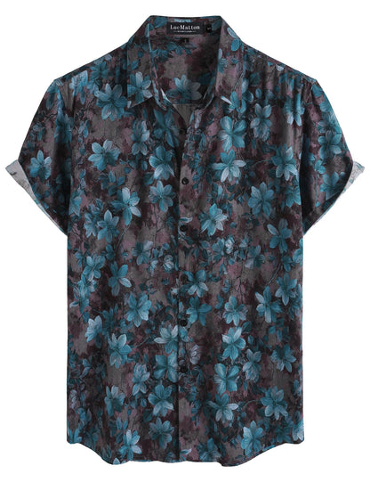 LucMatton Men's 70s Hawaiian Shirt Vintage Print Short Sleeve Button Down Shirts for Summer Vacation & Beach