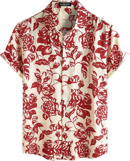 LucMatton Men's Vintage Hawaiian Shirt Tropical Print Short Sleeve Button Down Shirts Aloha Styles for Summer Vacation
