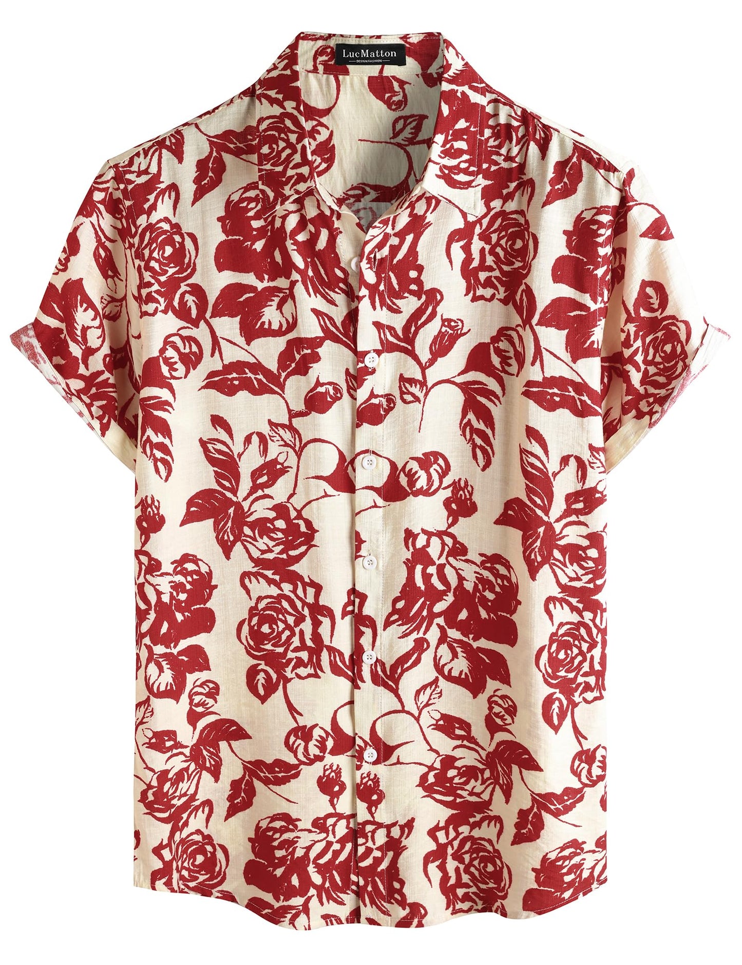 LucMatton Men's Vintage Hawaiian Shirt Tropical Print Short Sleeve Button Down Shirts Aloha Styles for Summer Vacation