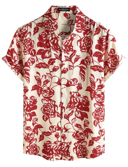 LucMatton Men's Vintage Hawaiian Shirt Tropical Print Short Sleeve Button Down Shirts Aloha Styles for Summer Vacation
