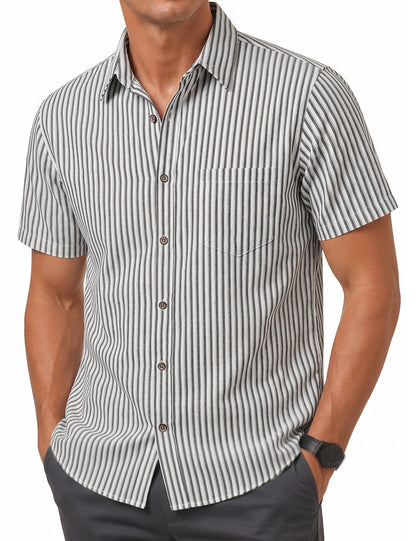 LucMatton Men's Stripe Short Sleeve Button Down Shirt Summer Smart Casual Regular Fit Tops