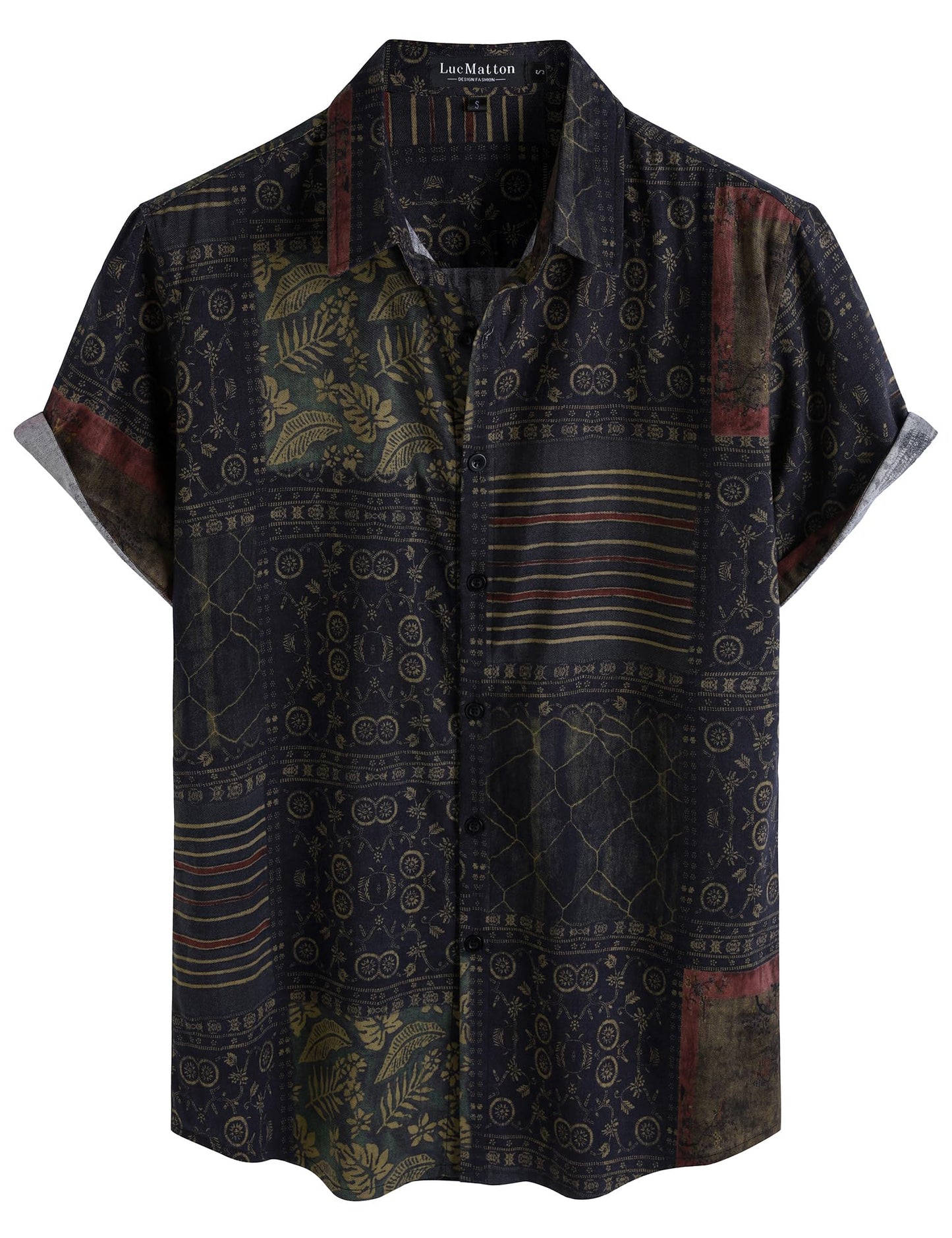 LucMatton Men's 70s Hawaiian Shirt Vintage Print Short Sleeve Button Down Shirts for Summer Vacation & Beach