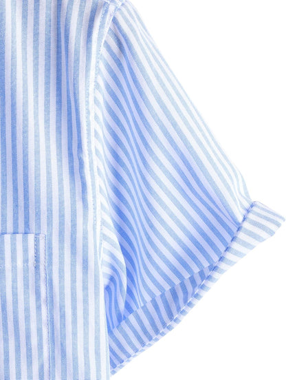 LucMatton Men's Nautical Striped Short Sleeve Button Down Shirts Casual Summer Beach Vacation Regular Fit with Pocket
