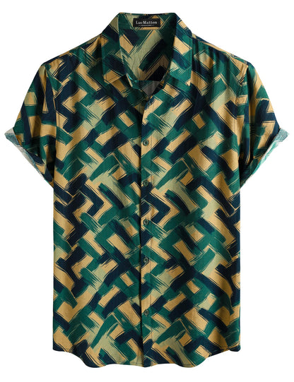 LucMatton Men's Vintage Hawaiian Shirt Tropical Print Short Sleeve Button Down Shirts Aloha Styles for Summer Vacation