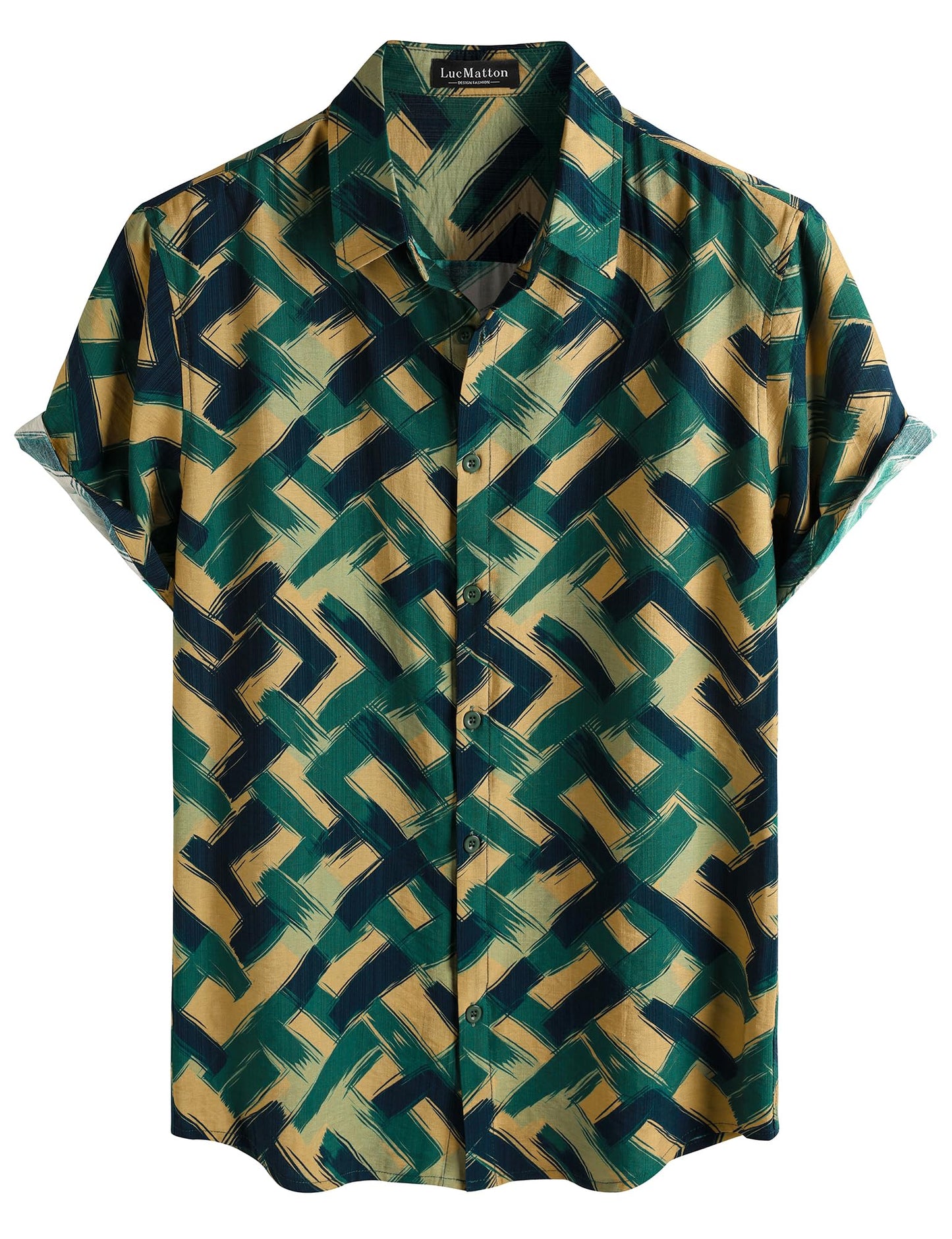 LucMatton Men's Vintage Hawaiian Shirt Tropical Print Short Sleeve Button Down Shirts Aloha Styles for Summer Vacation