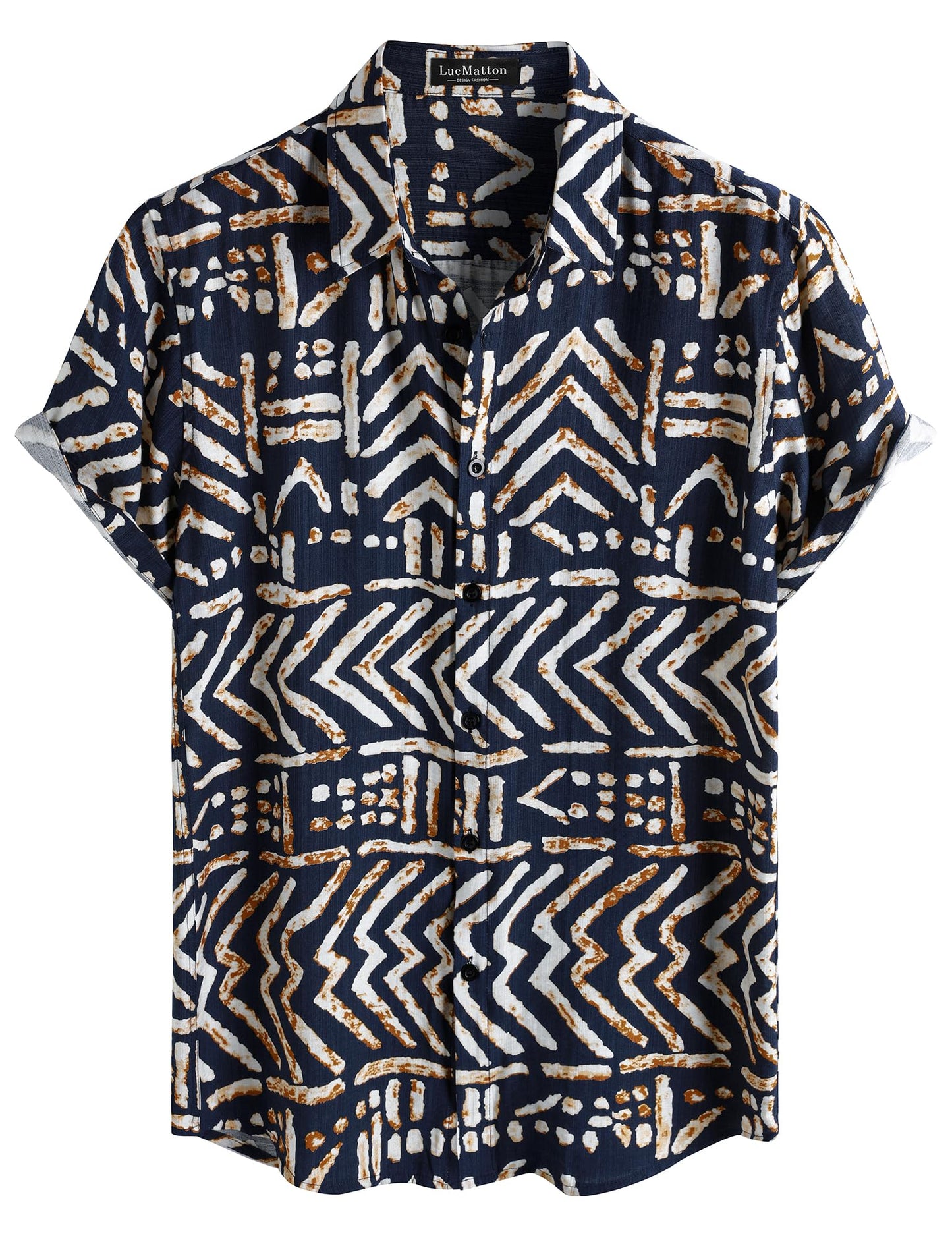 LucMatton Men's Vintage Hawaiian Shirt Tropical Print Short Sleeve Button Down Shirts Aloha Styles for Summer Vacation