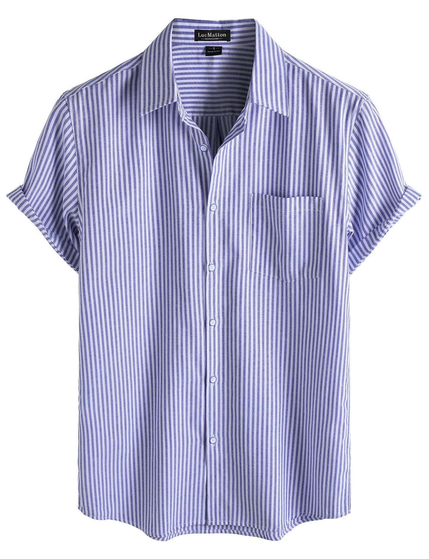 LucMatton Men's Nautical Striped Short Sleeve Button Down Shirts Casual Summer Beach Vacation Regular Fit with Pocket