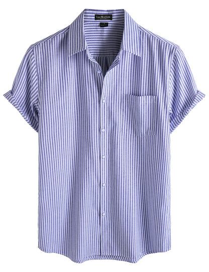 LucMatton Men's Nautical Striped Short Sleeve Button Down Shirts Casual Summer Beach Vacation Regular Fit with Pocket